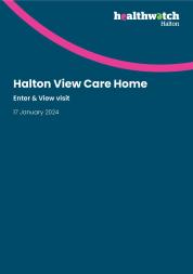 Blue background, white text. Halton View Care Home. Enter & View visit 17 January 2024