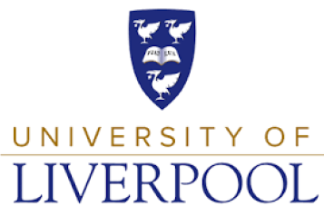 University of Liverpool logo, with three Liver birds and an open book crest image. 