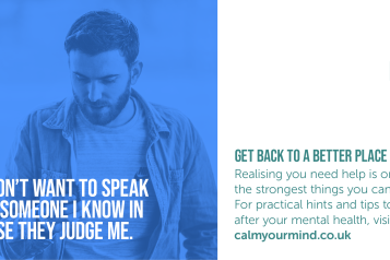 Man holding mobile phone. Text reads, 'I don’t want to speak to someone I know in case they judge me.’