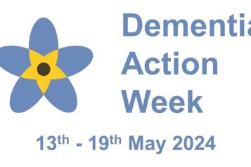 'Dementia Action Week 13th-19th May 2024' a blue and yellow flower.